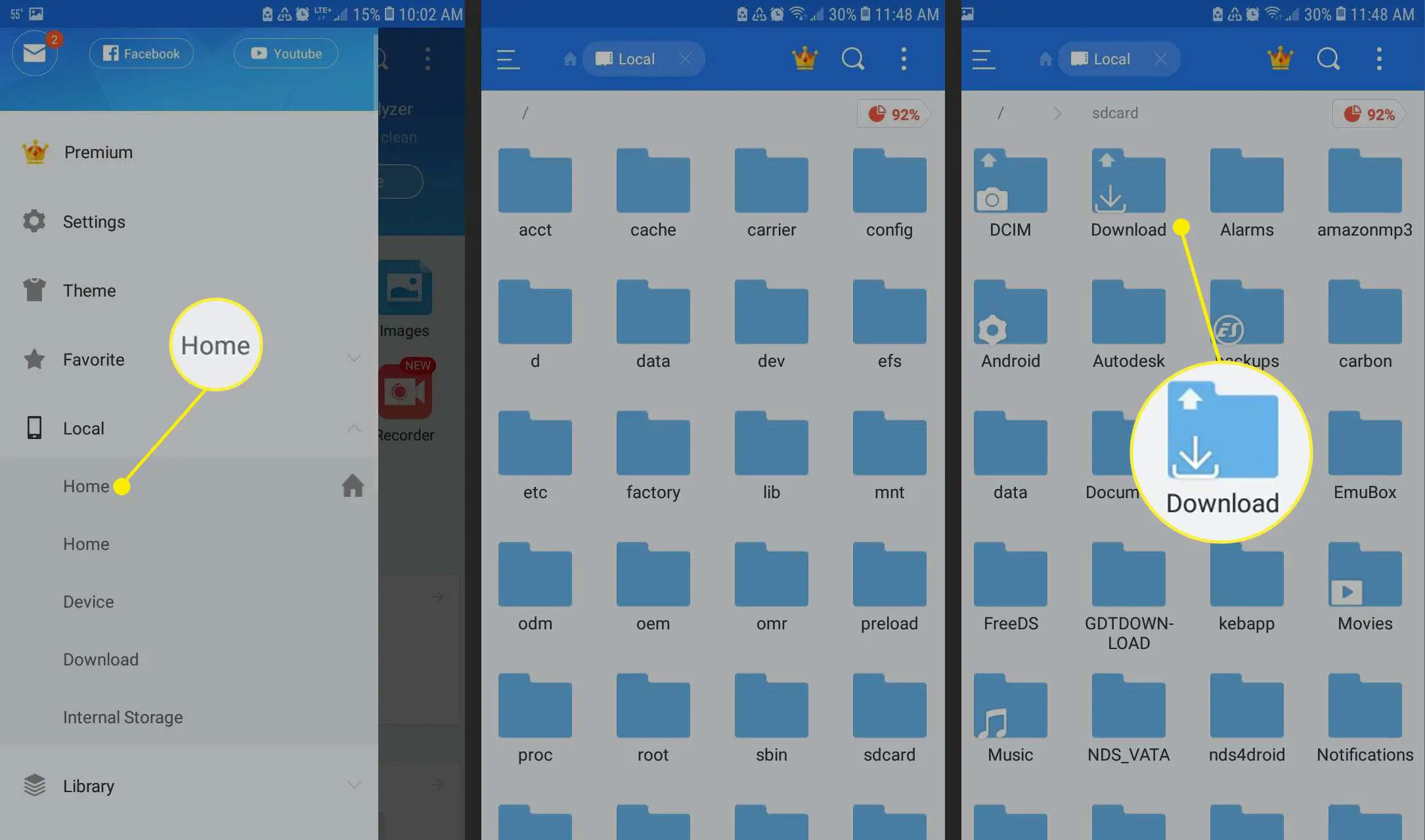 Opções de gerenciamento de arquivos locais no ES File Explorer para Android