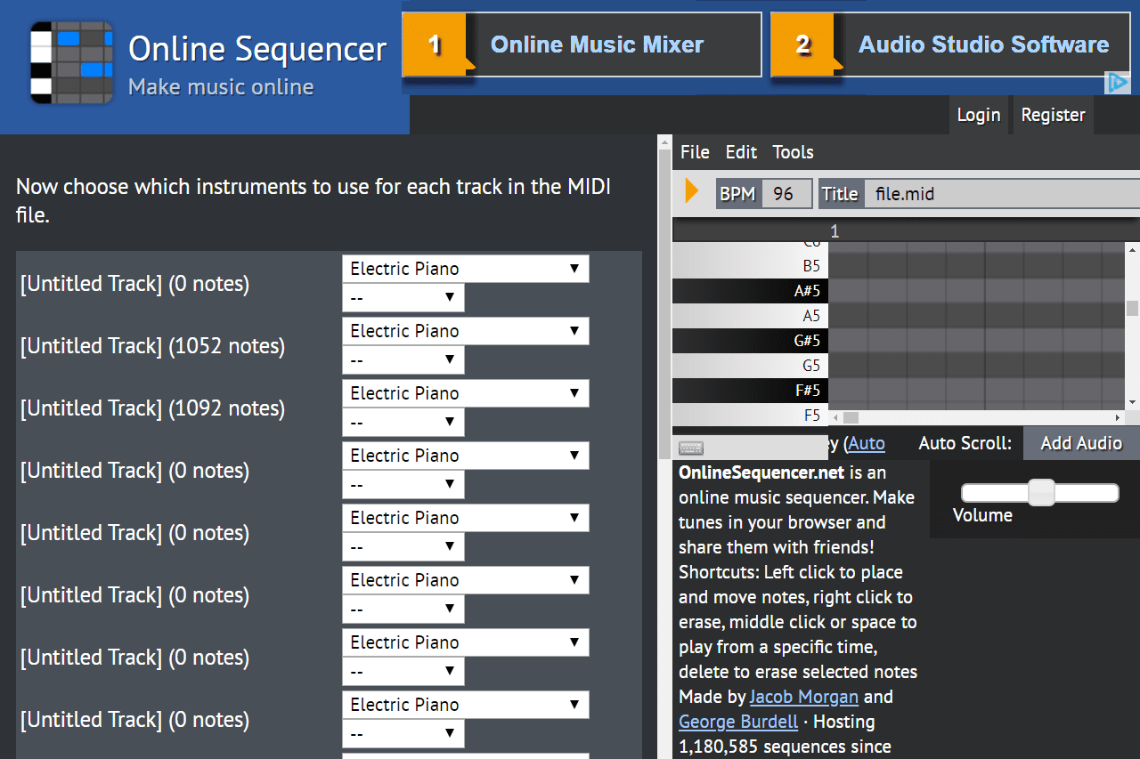 Player de MIDI online no Sequencer Online