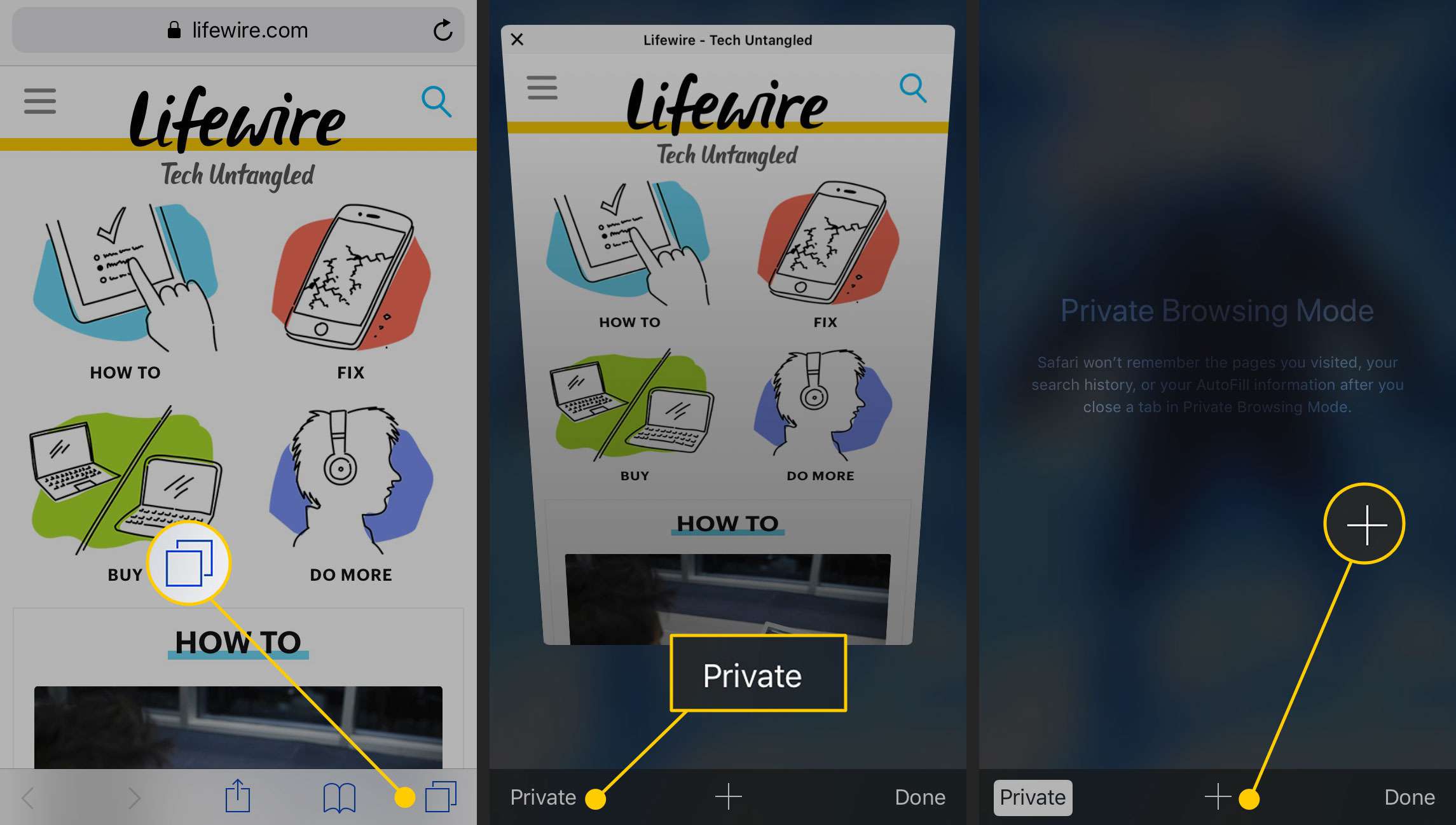 Abrindo uma janela de navegação privada no Safari para iOS