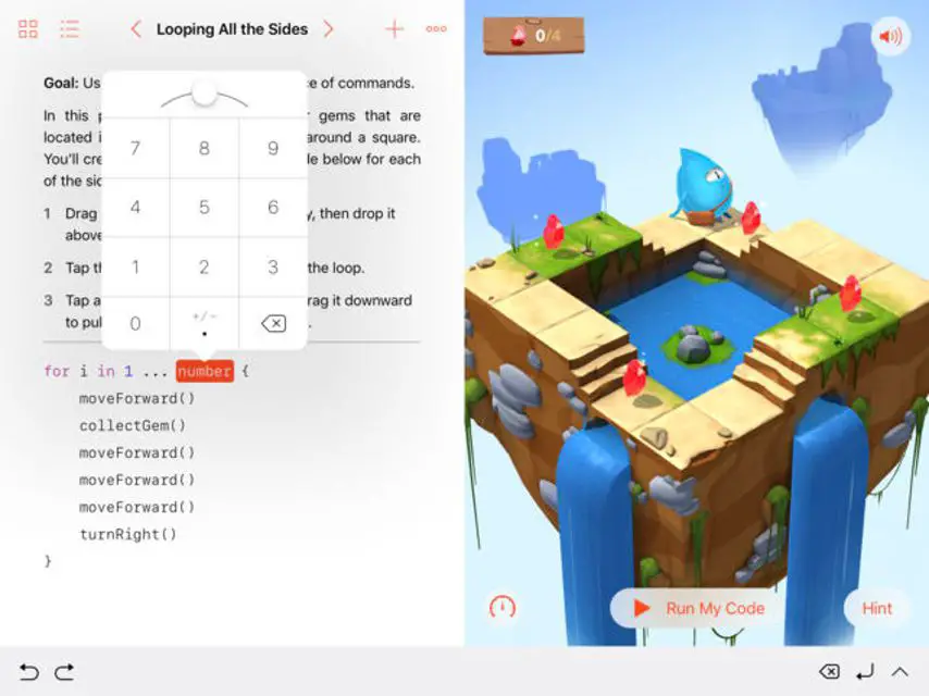 Jogo de codificação grátis Swift Playgrounds no iPad