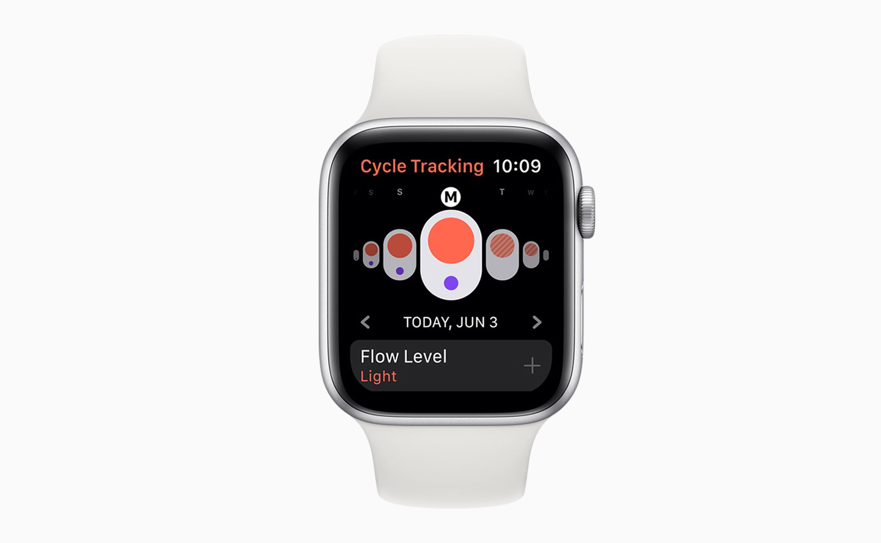 Aplicativo de rastreamento de ciclo em um Apple Watch
