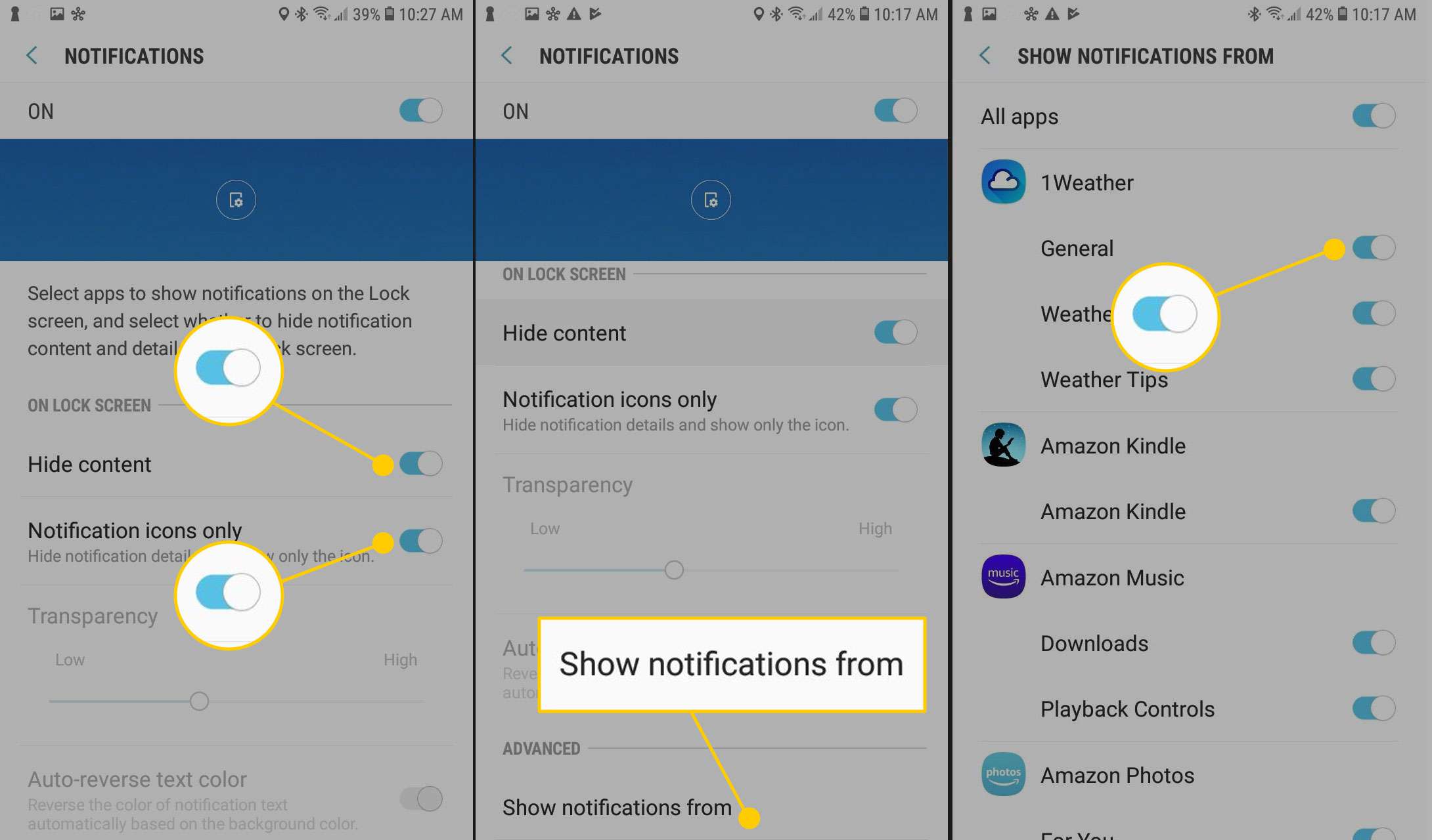 Configurações de notificação em um telefone Android