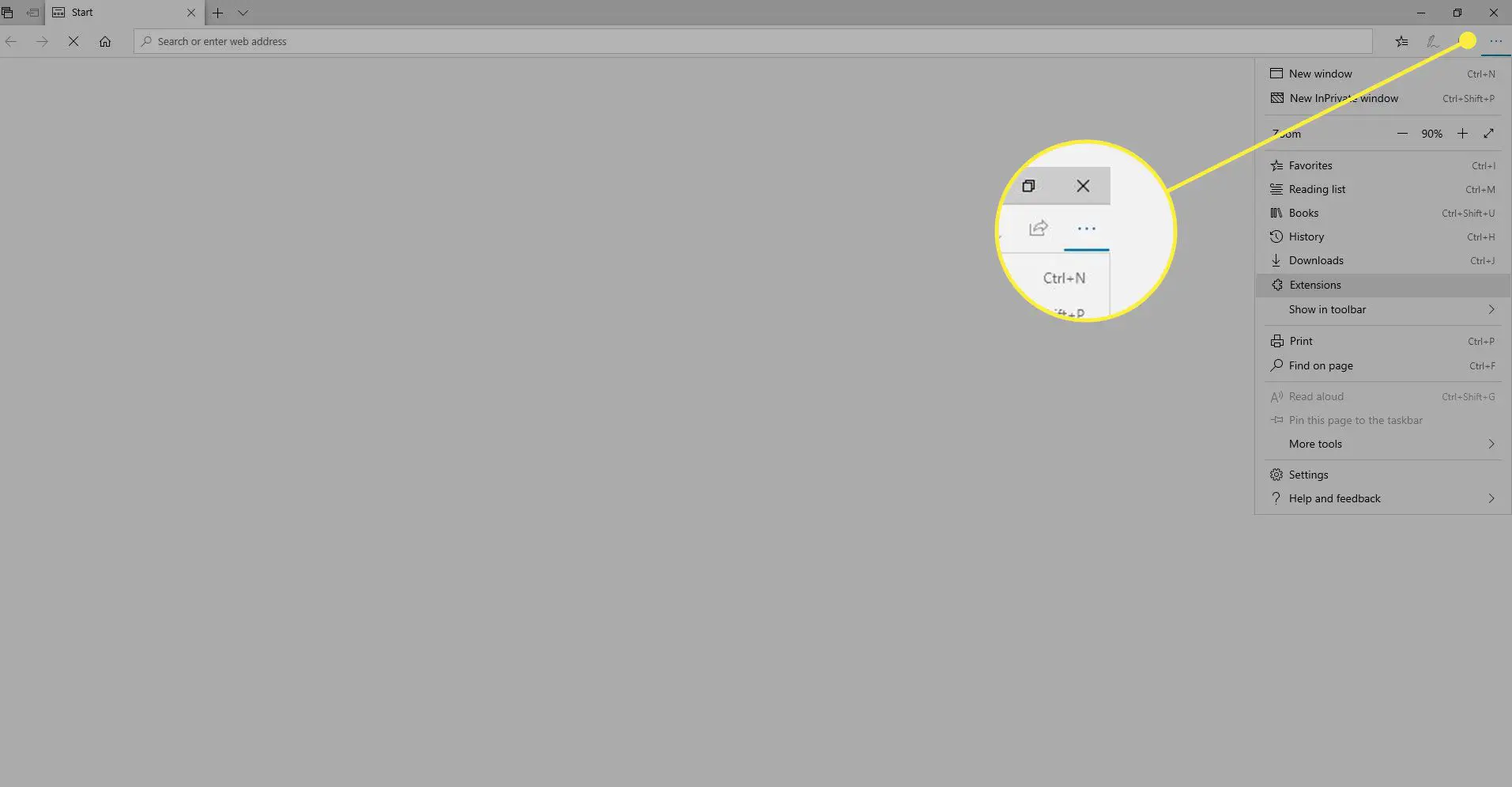 Uma captura de tela do Microsoft Edge com o ícone Mais destacado