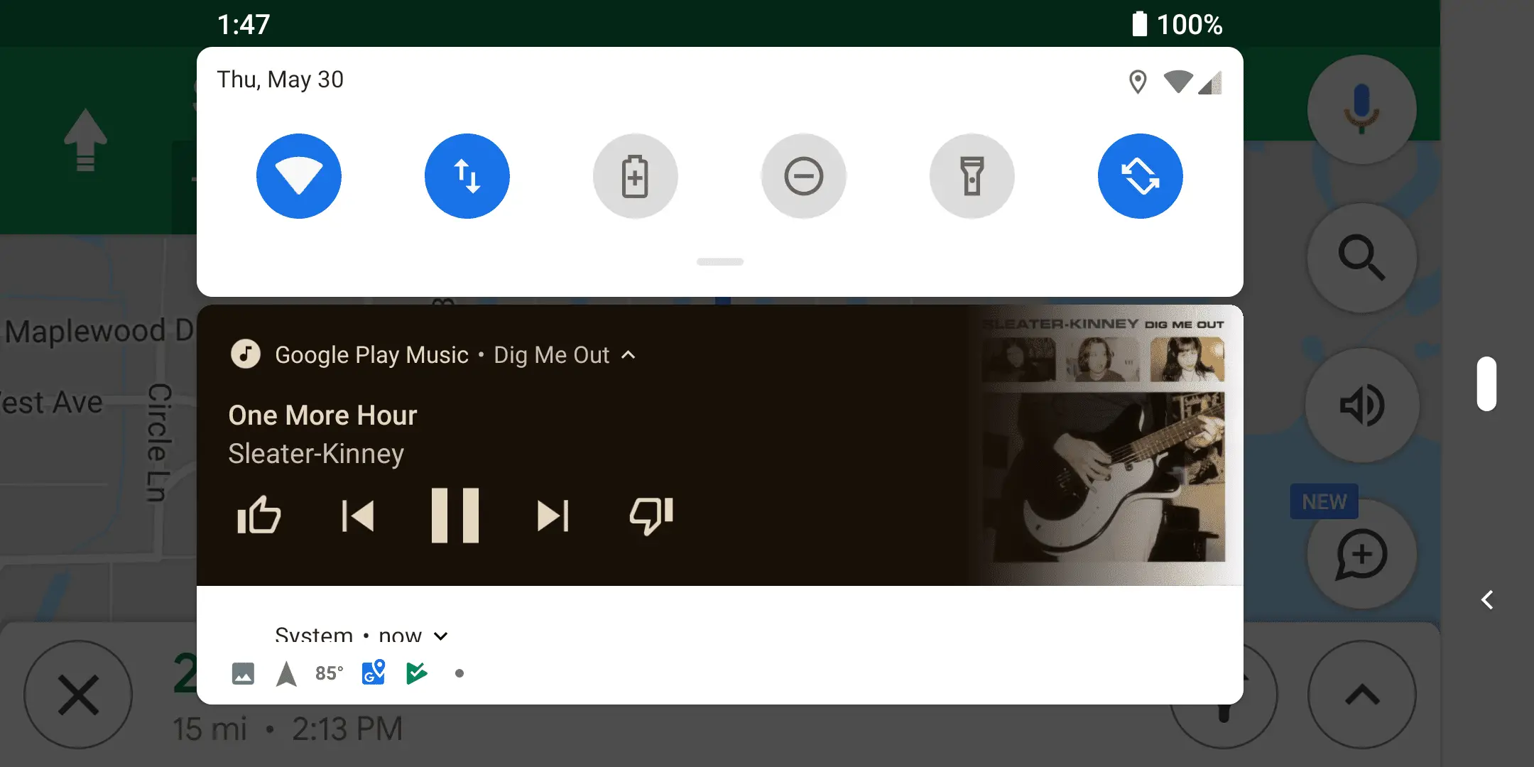 Google Music tocando com o Google Maps ativo
