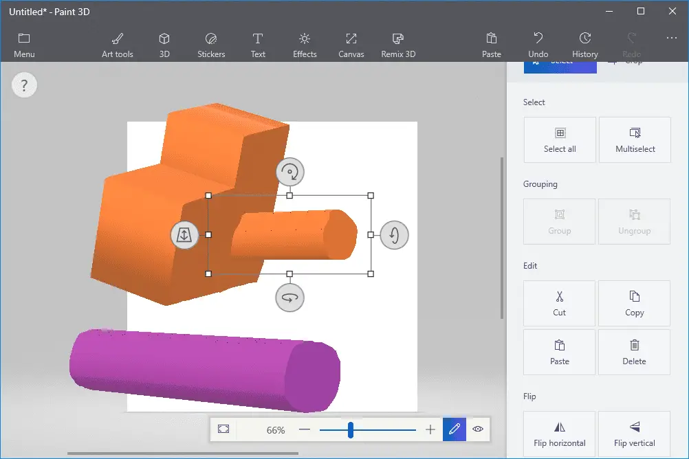 Captura de tela mostrando como usar a ferramenta Paint 3D de borda nítida 3D doodle