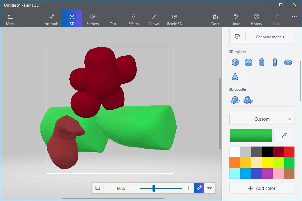 Captura de tela mostrando como usar a ferramenta Paint 3D soft edge 3D doodle