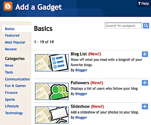 Gadgets do Blogger