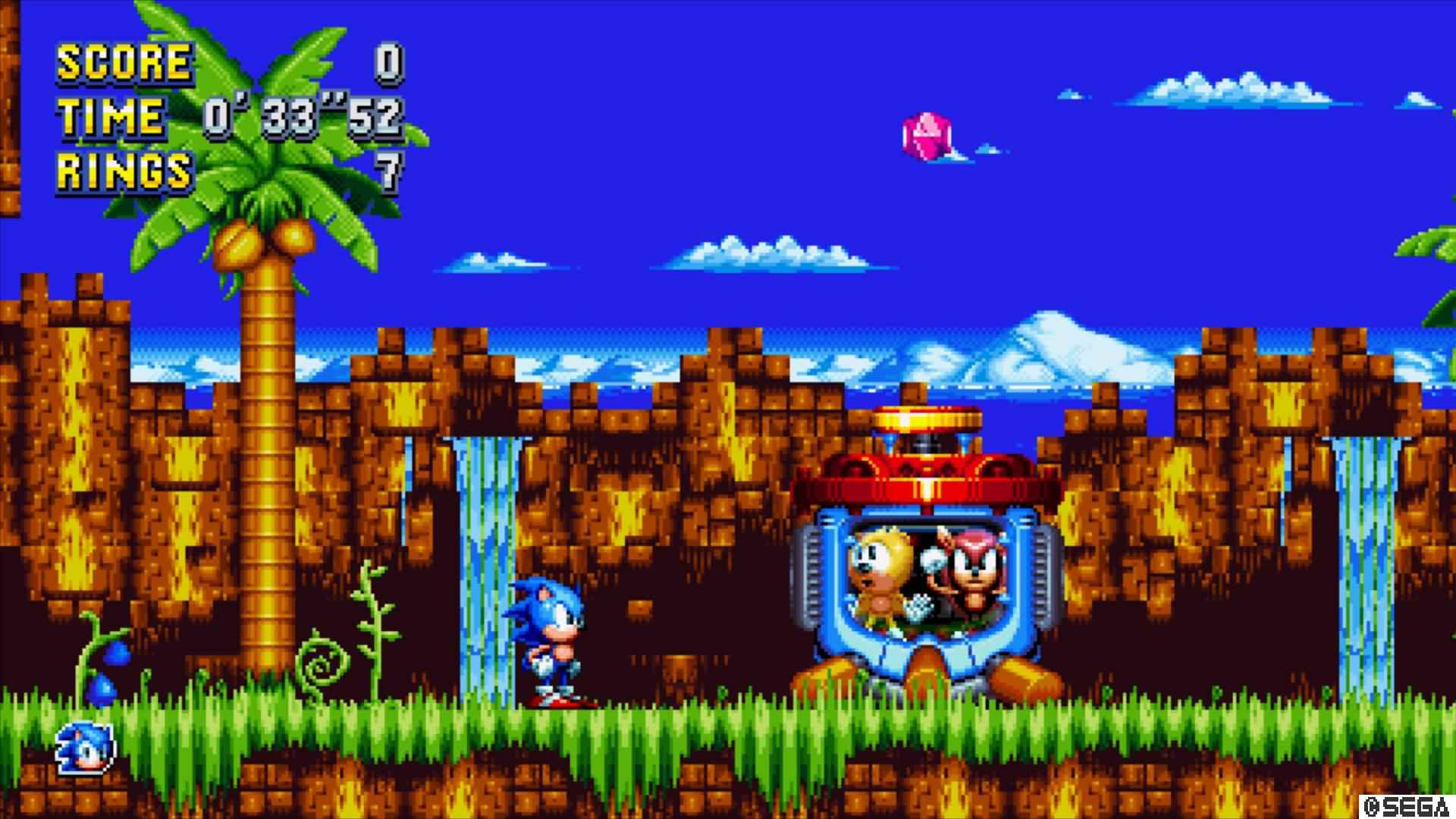 Ray e Mighty estão presos em uma armadilha enquanto Sonic observa.