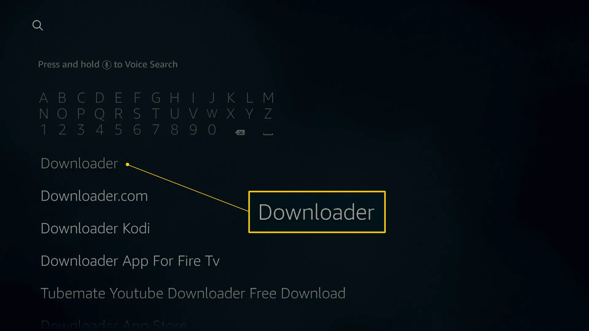 Busca do downloader na página de busca do Fire TV