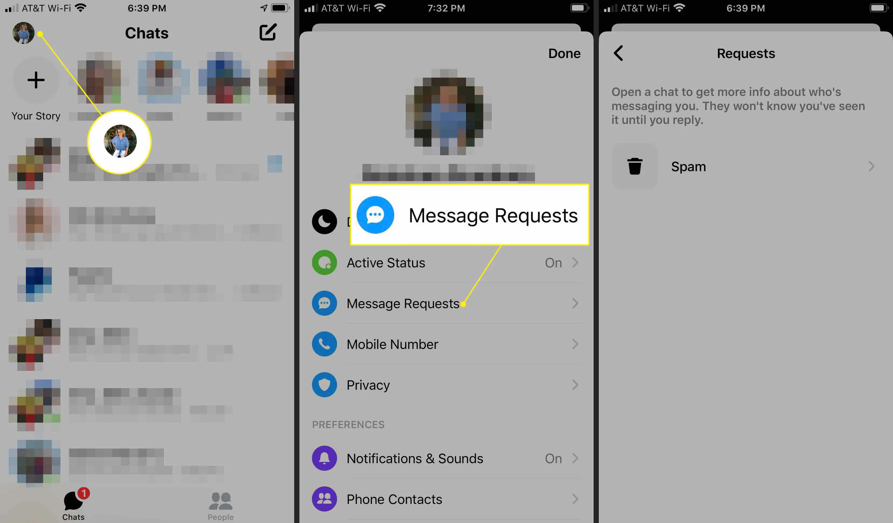 Encontrar solicitações de mensagem no aplicativo Messenger