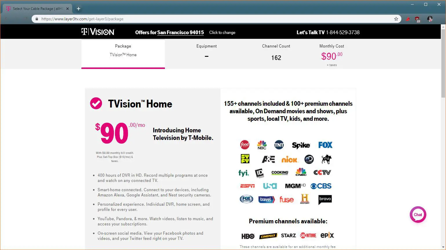 Uma captura de tela da seleção do pacote TVision.
