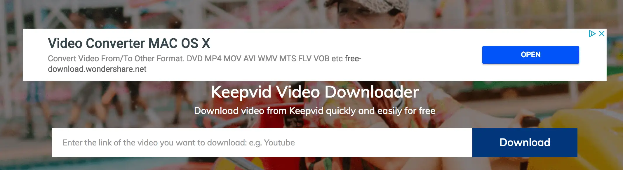 Captura de tela mostrando anúncios no Keepvid