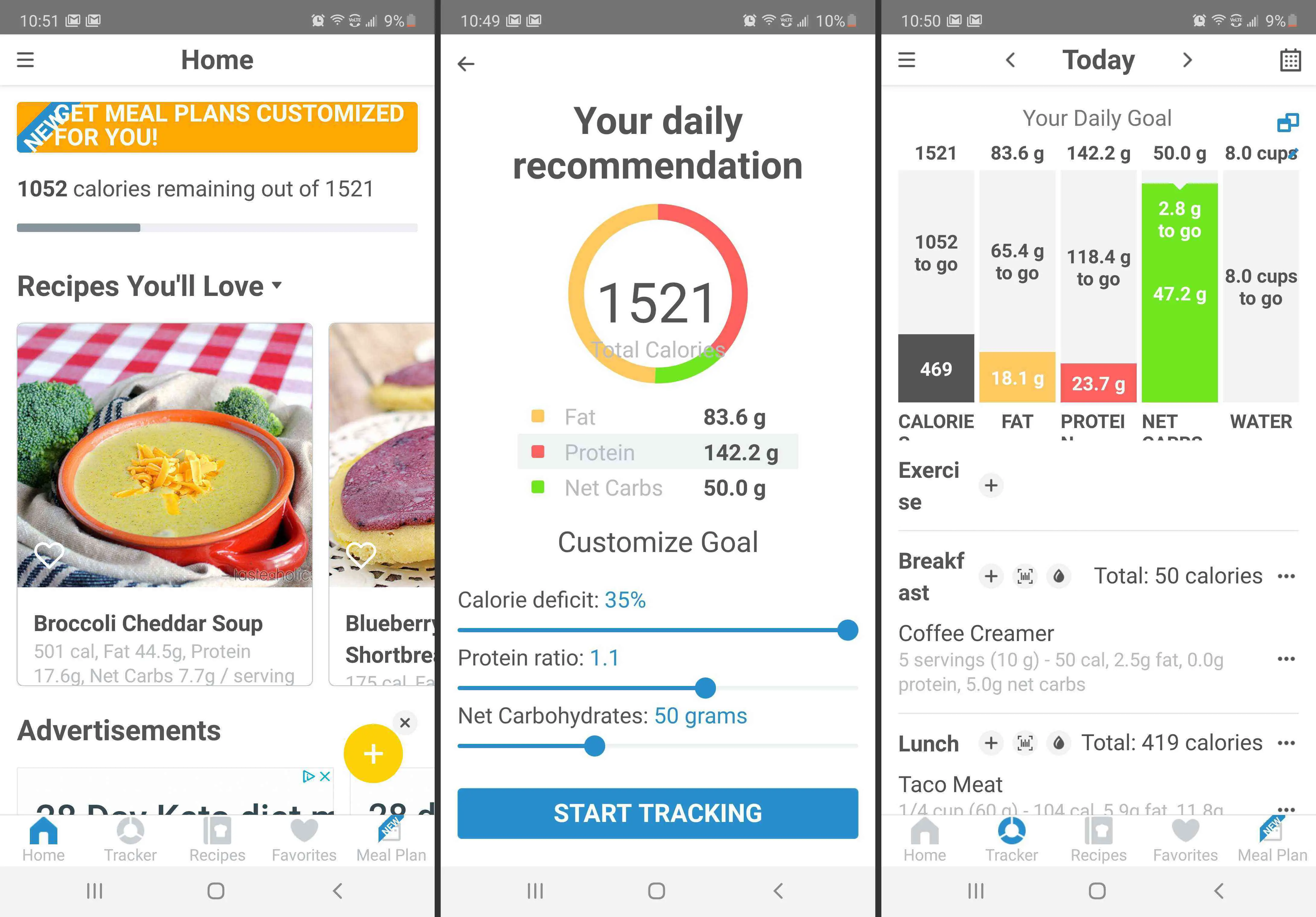 Capturas de tela do aplicativo Total Keto Diet.