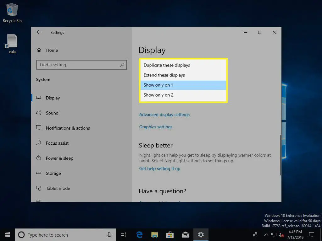 Opções de vários monitores do Windows 10