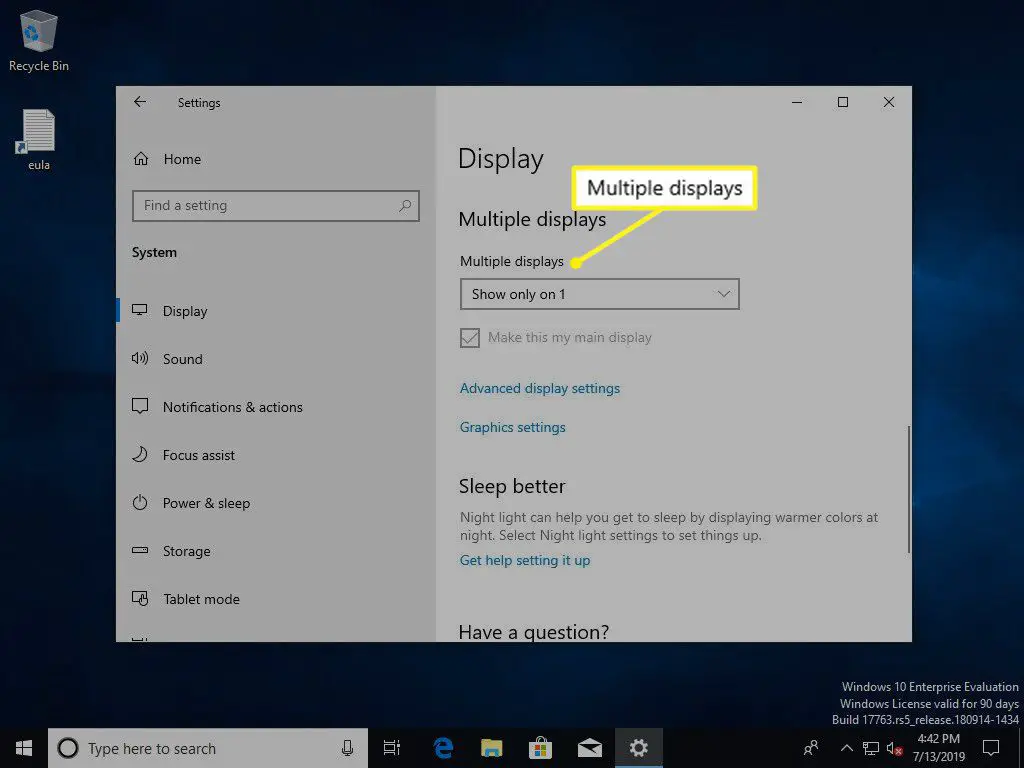 Configurações de exibição múltipla do Windows 10