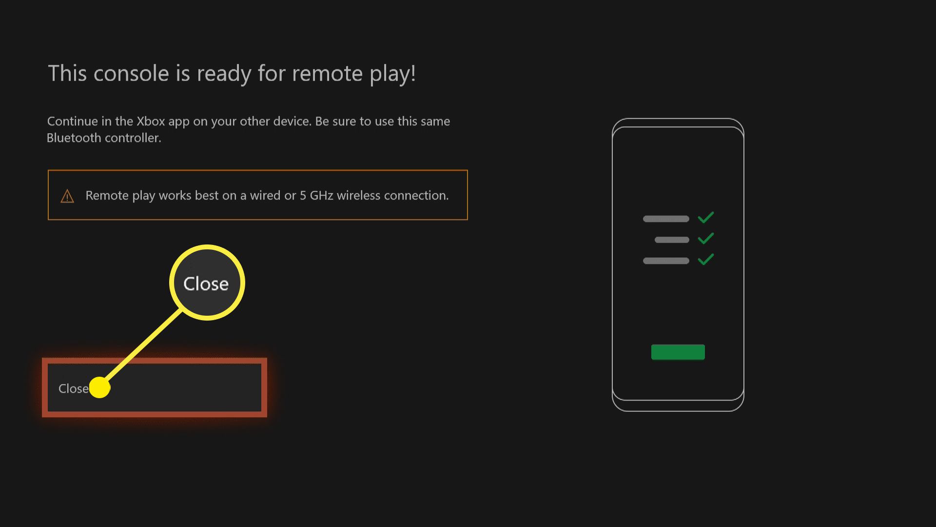 Uma captura de tela mostrando um Xbox One pronto para reprodução remota.
