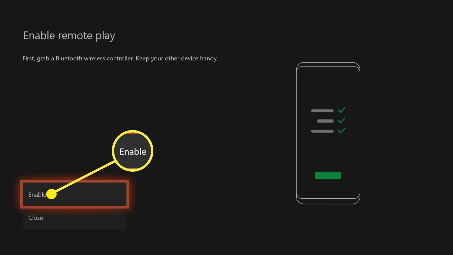 Uma captura de tela de um Xbox One se preparando para transmitir jogos para um telefone.