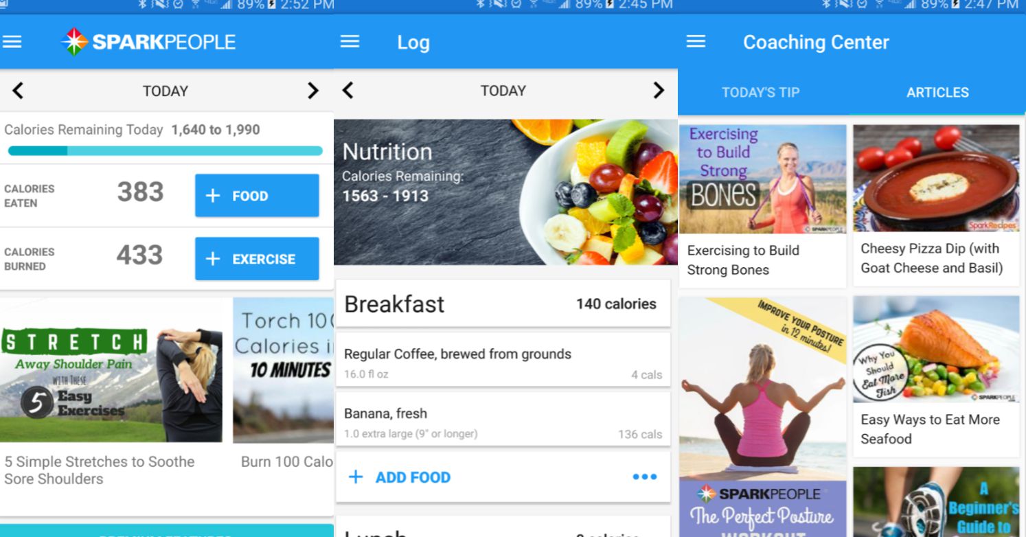 Aplicativo SparkPeople Calorie Tracker em um smartphone Android