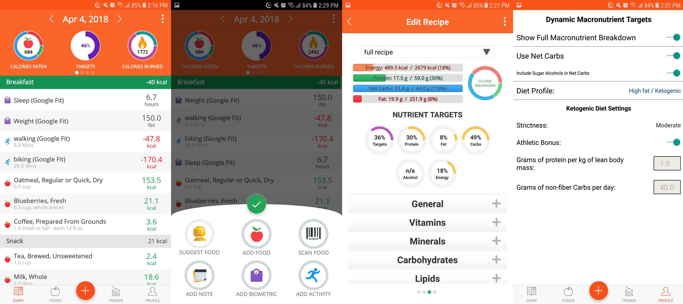 Aplicativo de contagem de calorias do cronometro no Android