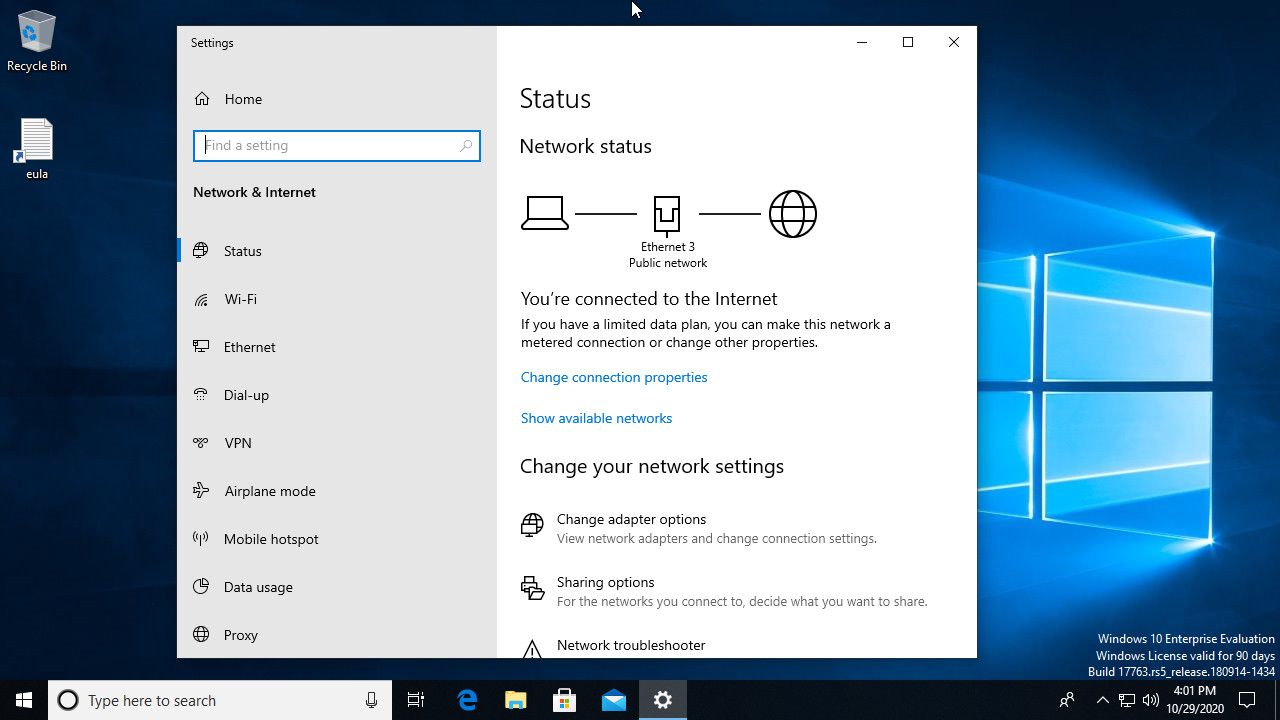 Status da rede do Windows 10