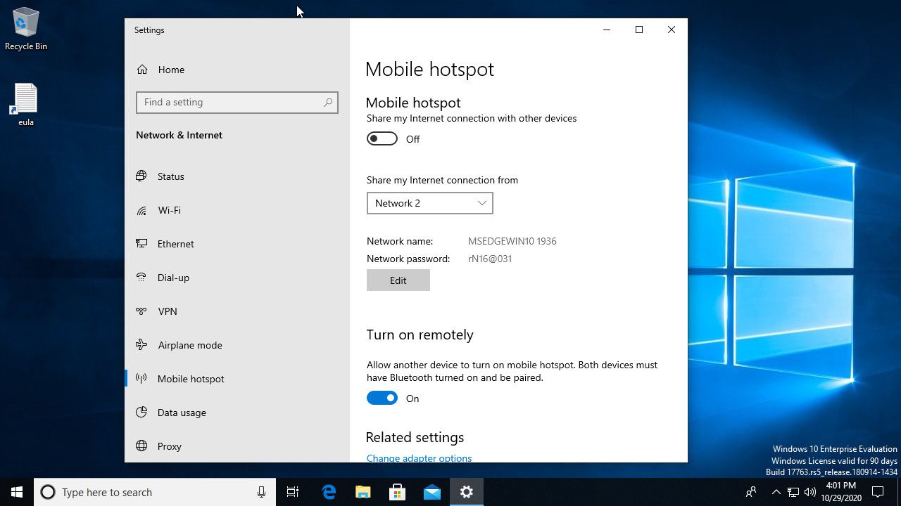 Ponto de acesso móvel do Windows 10