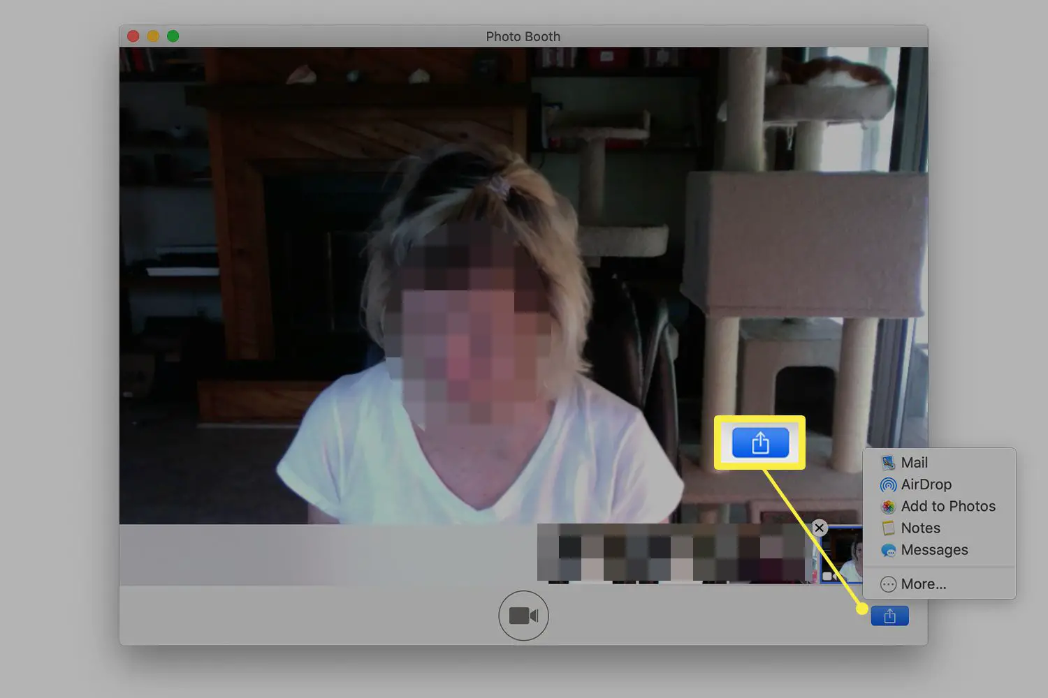 O ícone de compartilhamento no Photo Booth em um Mac