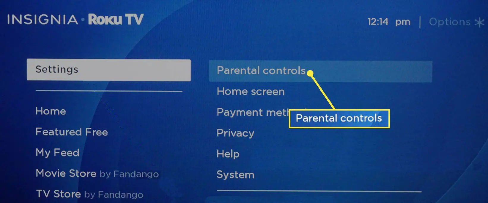Controles dos pais nas configurações da TV Roku