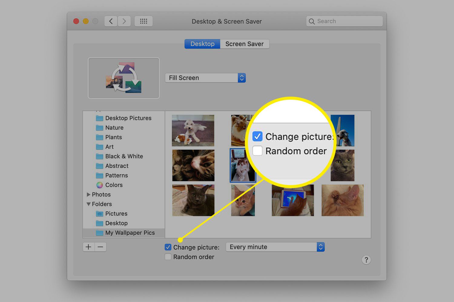 Alterar a configuração de imagem nas preferências do Desktop em um Mac