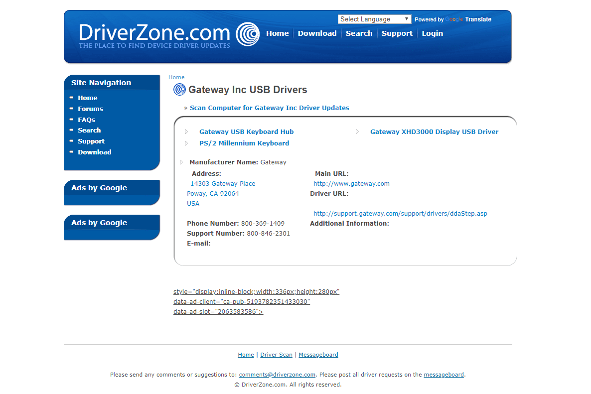 Captura de tela de uma página de download de driver DriverZone.com