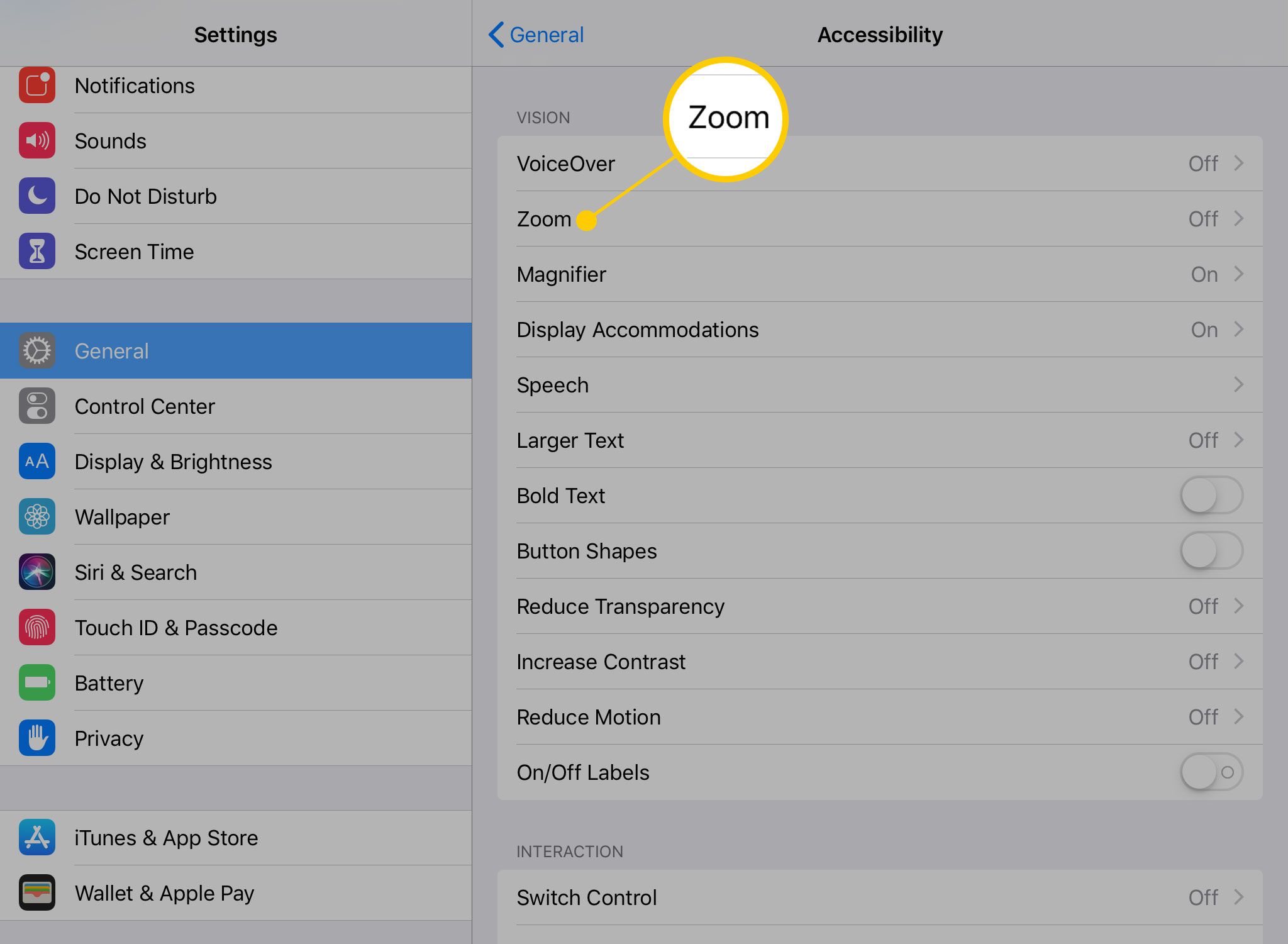 Amplie as configurações de acessibilidade em um iPad