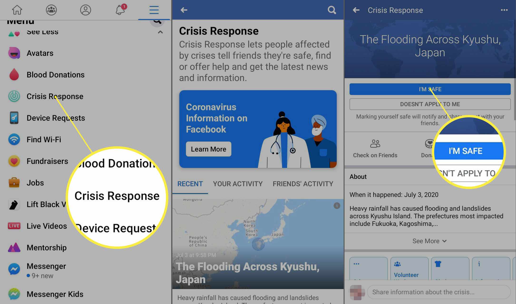 Aplicativo do Facebook para a página Android Crisis Response.