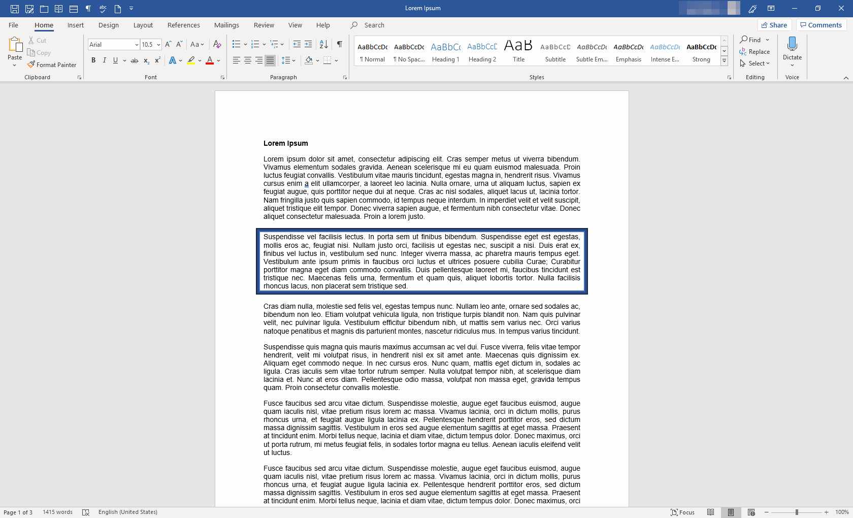 Microsoft Word com borda de parágrafo aplicada