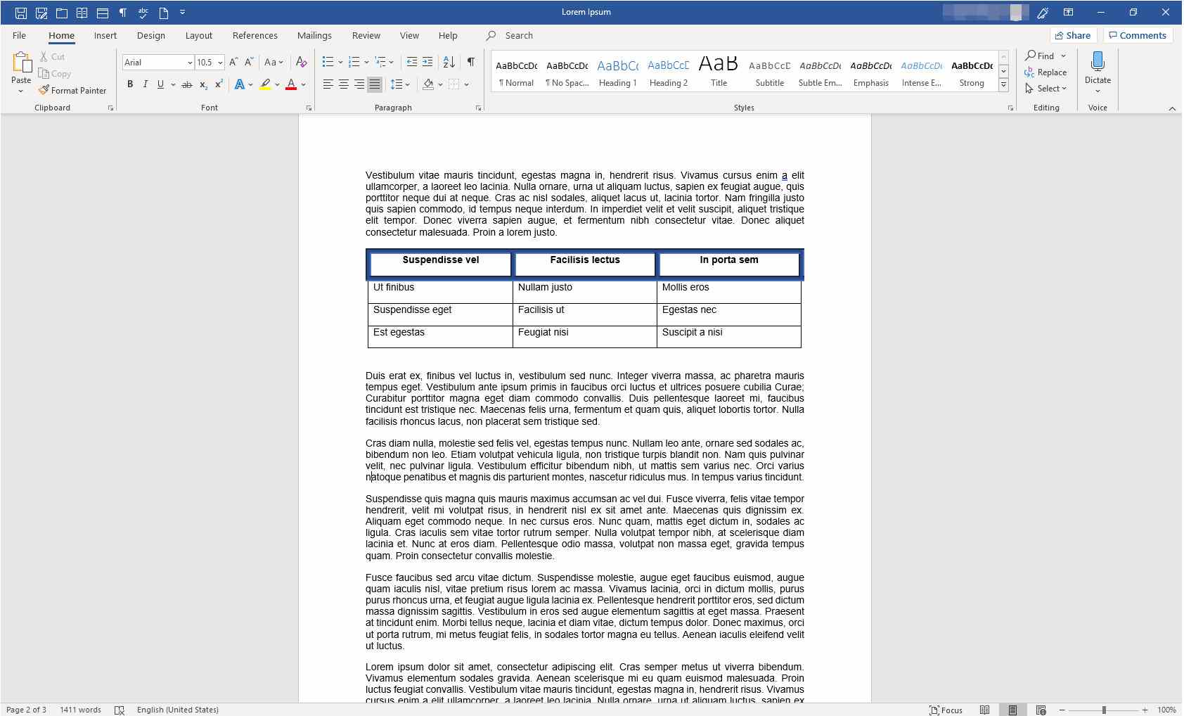 Microsoft Word com bordas de células da tabela aplicadas