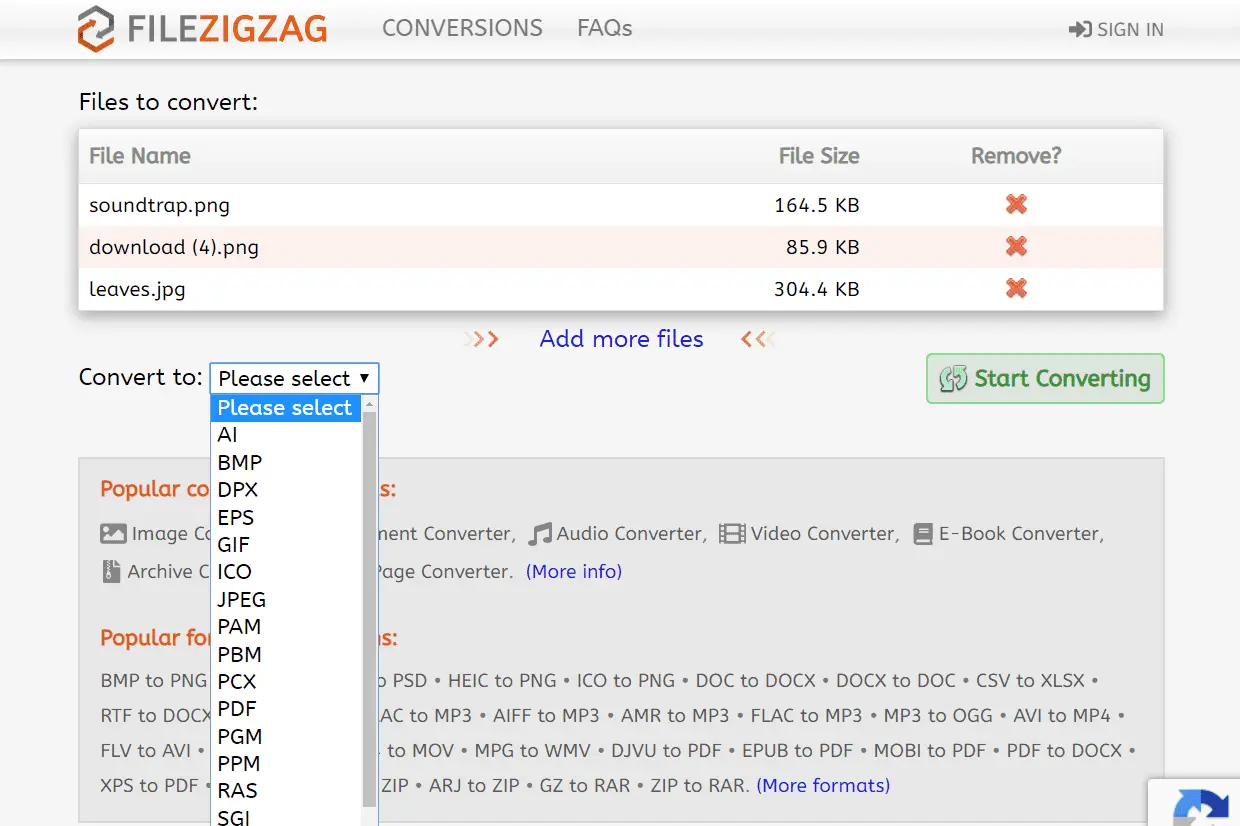 Conversor de arquivo de imagem FileZigZag