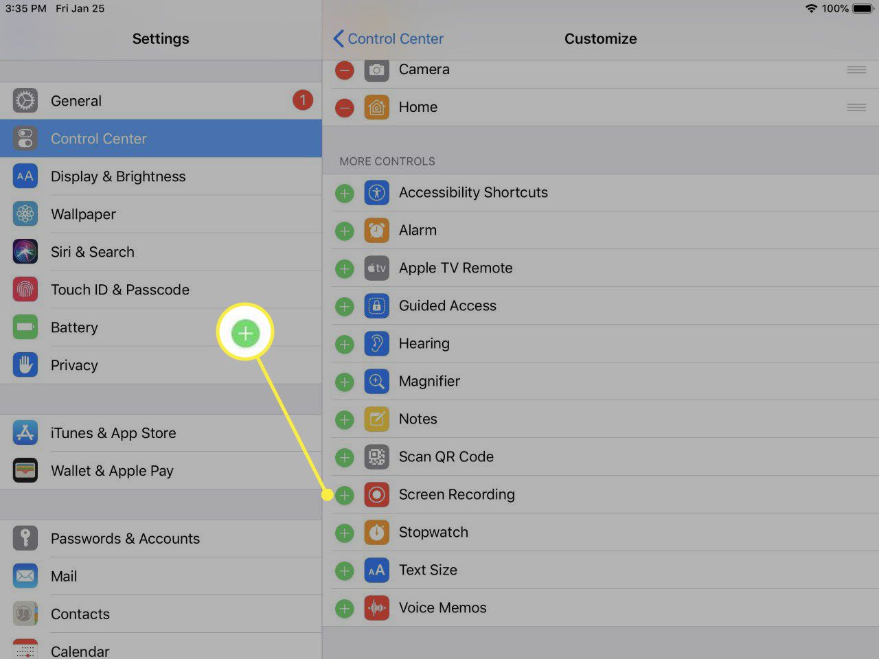 Personalize a seção Controles da interface de configurações do iOS Control Center.