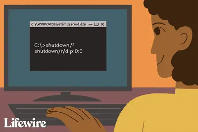 Ilustração de uma pessoa emitindo o comando de desligamento em um computador Windows