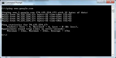 captura de tela de um prompt de comando mostrando o teste de ping do computador