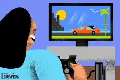 Ilustração de uma pessoa jogando Grand Theft Auto: Vice City