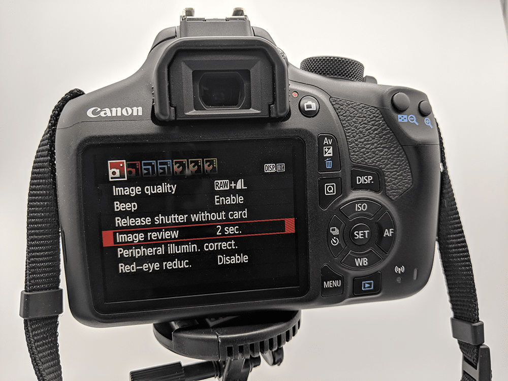 O menu principal de uma Canon DSLR.