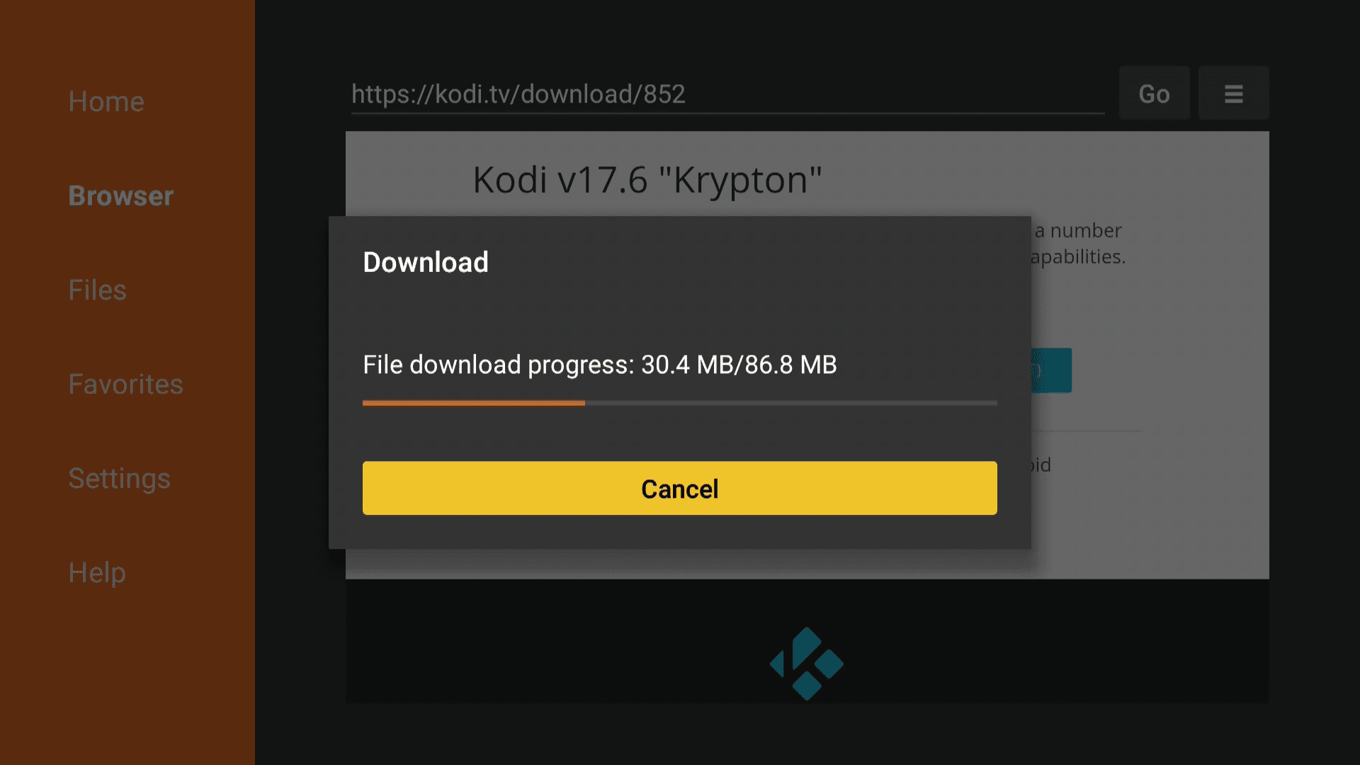 Uma captura de tela de um download em andamento de um aplicativo sideload no Fire TV.