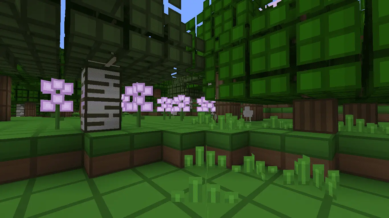Captura de tela do jogo Minecraft exibida após a instalação do pacote de recursos.
