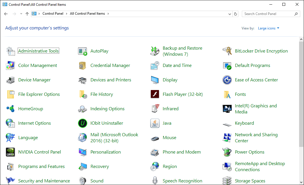 Painel de controle do Windows 10