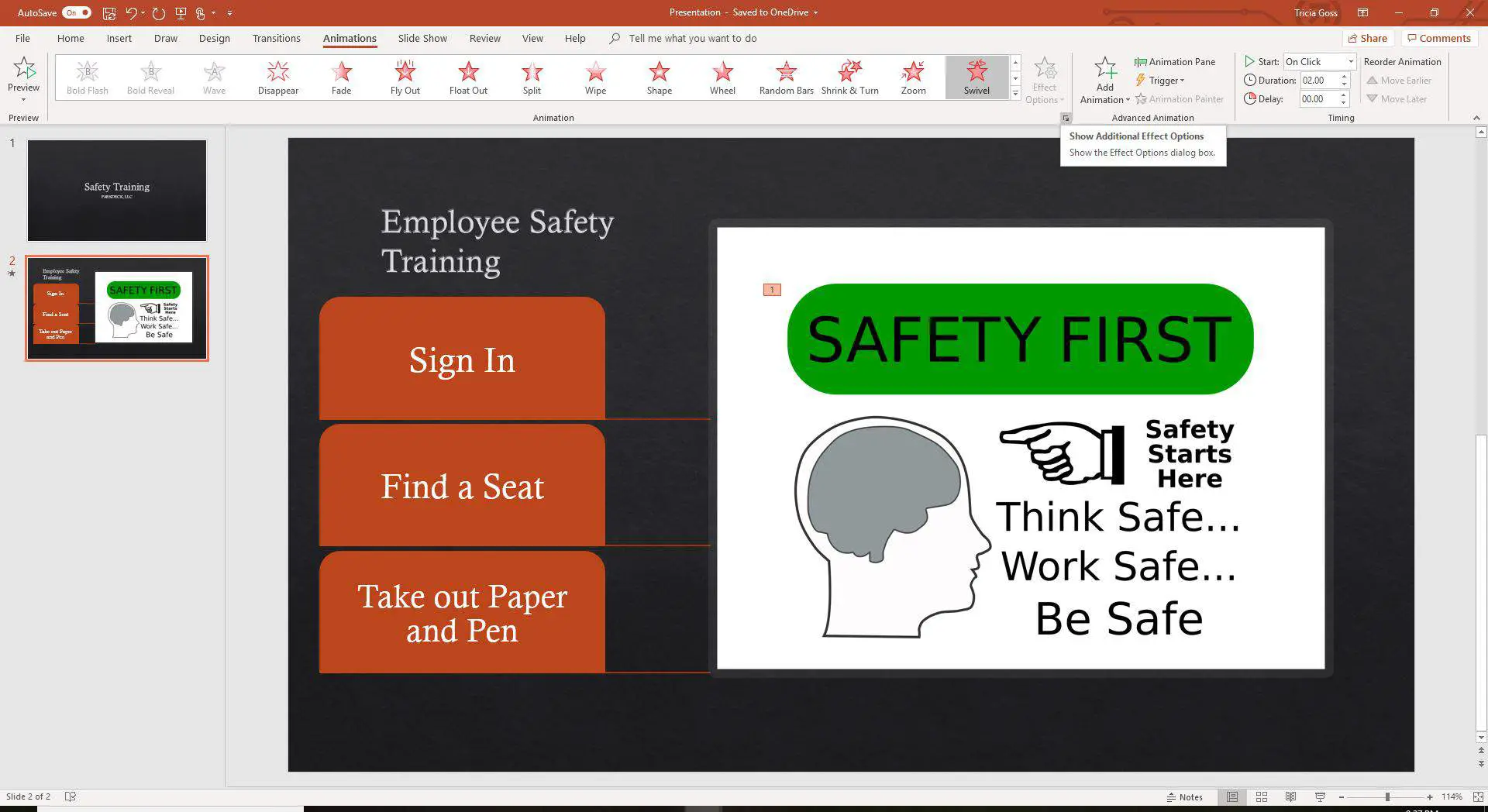 Uma captura de tela mostrando Mostrar opções de efeitos adicionais no PowerPoint.