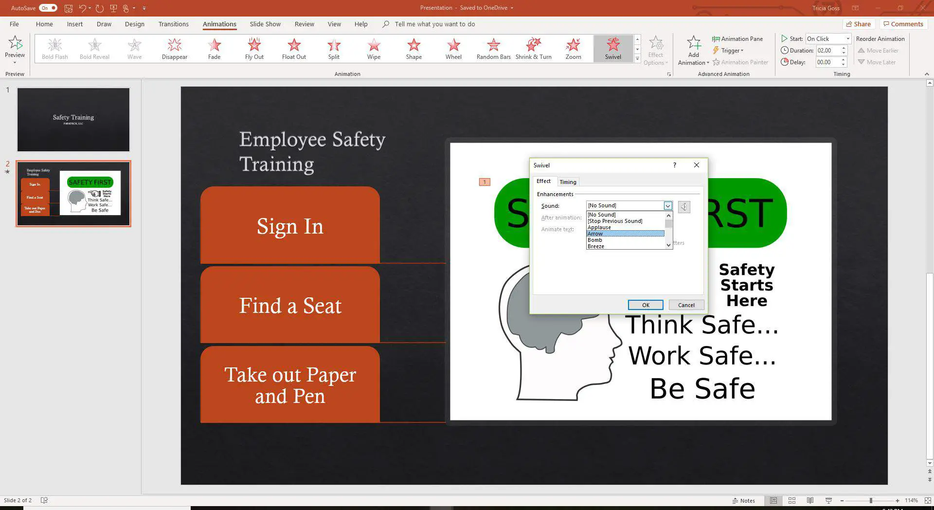 Uma captura de tela mostrando os efeitos de animação no PowerPoint.