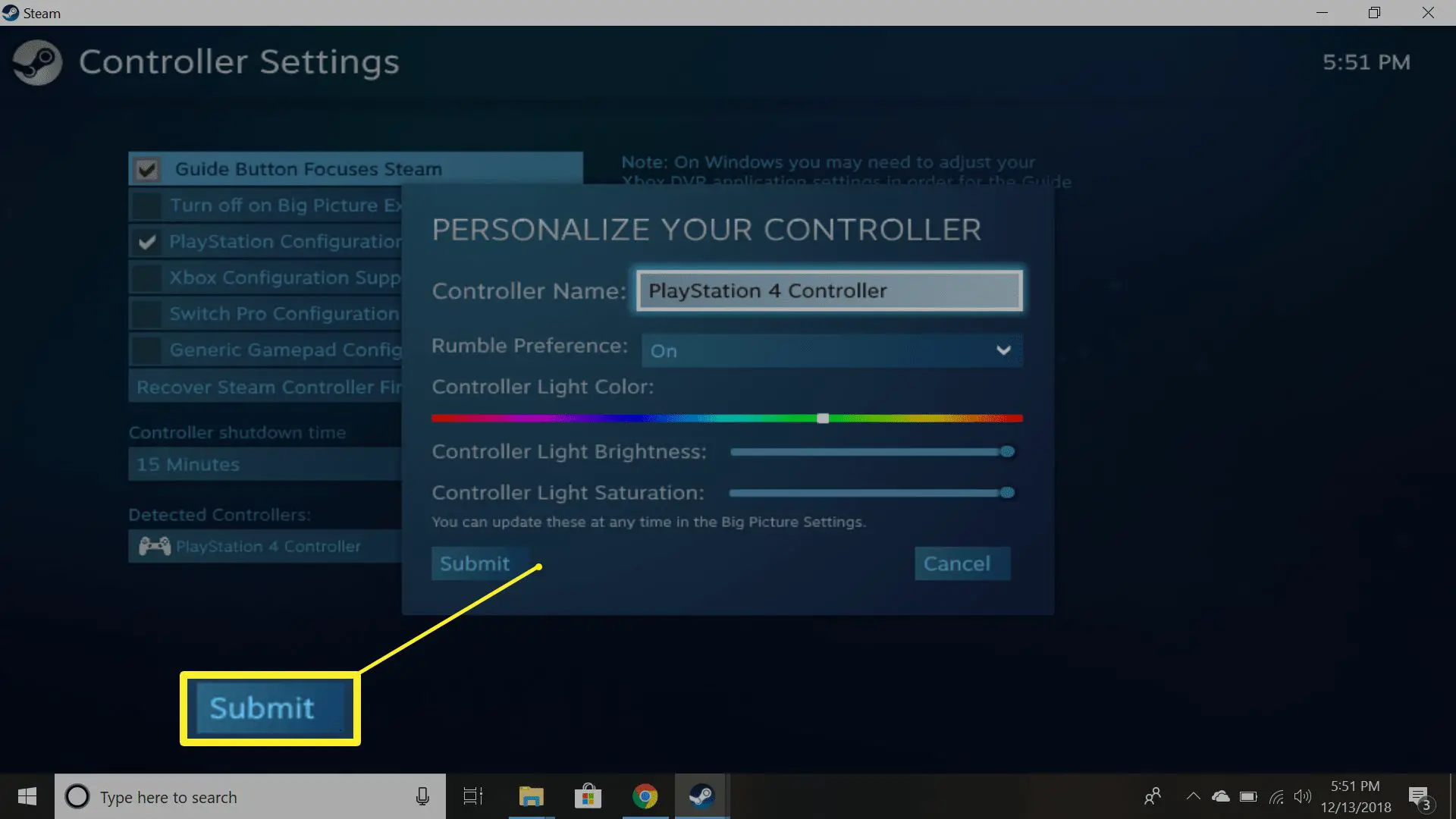 Personalize as configurações do controlador Steam PS4