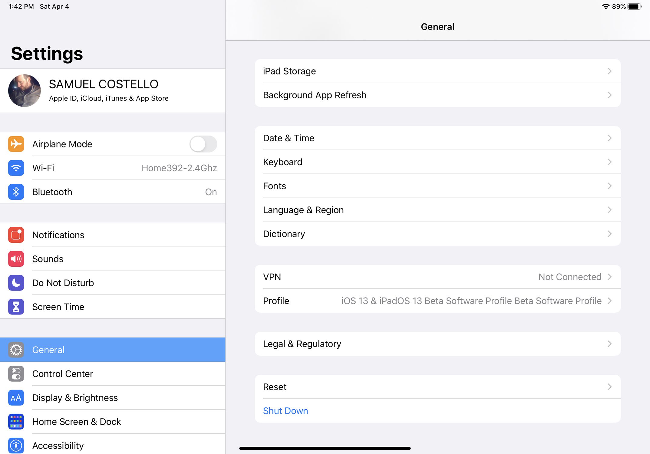 Captura de tela das opções de redefinição do iPad