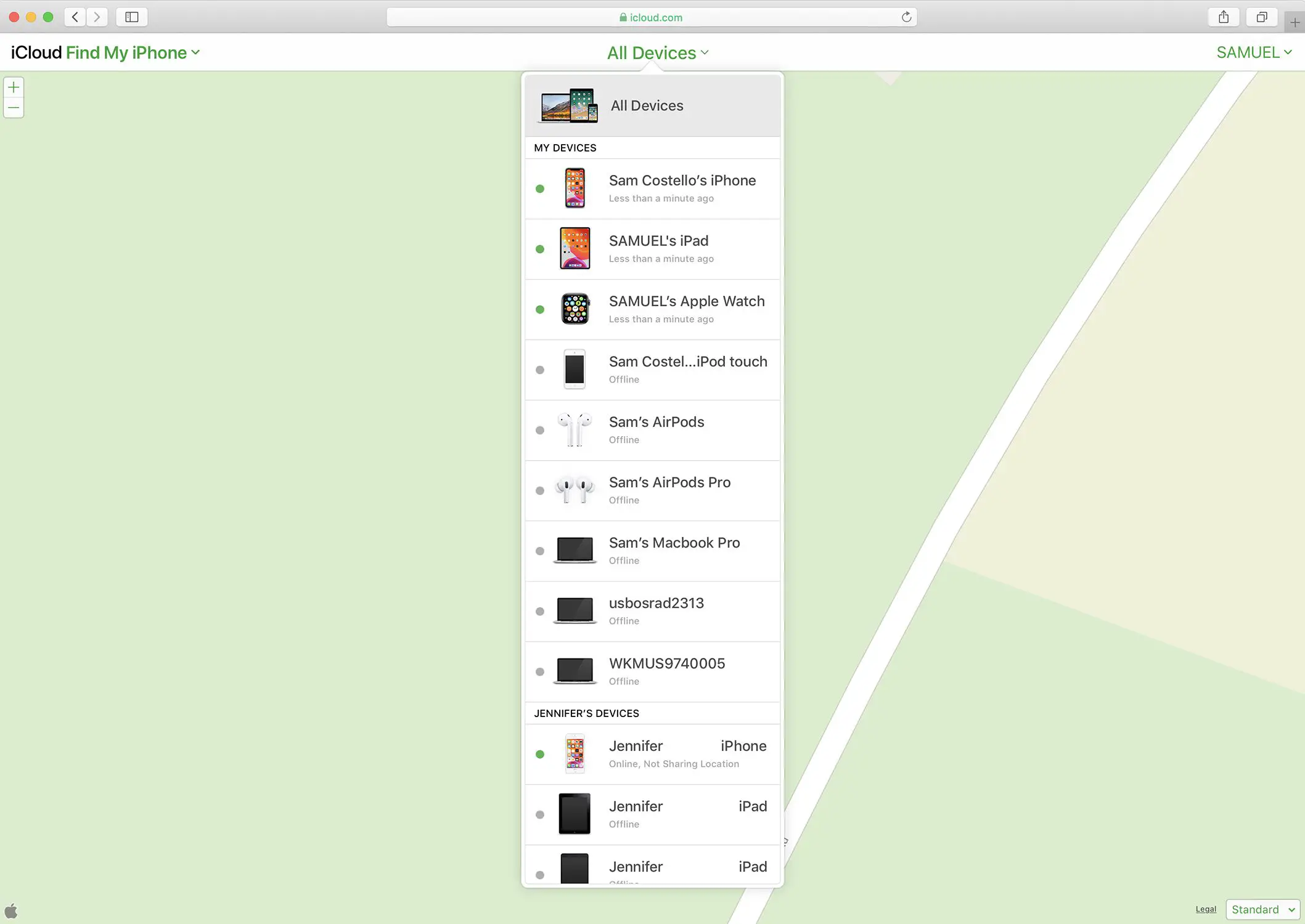 Captura de tela do Find My iPhone no iCloud