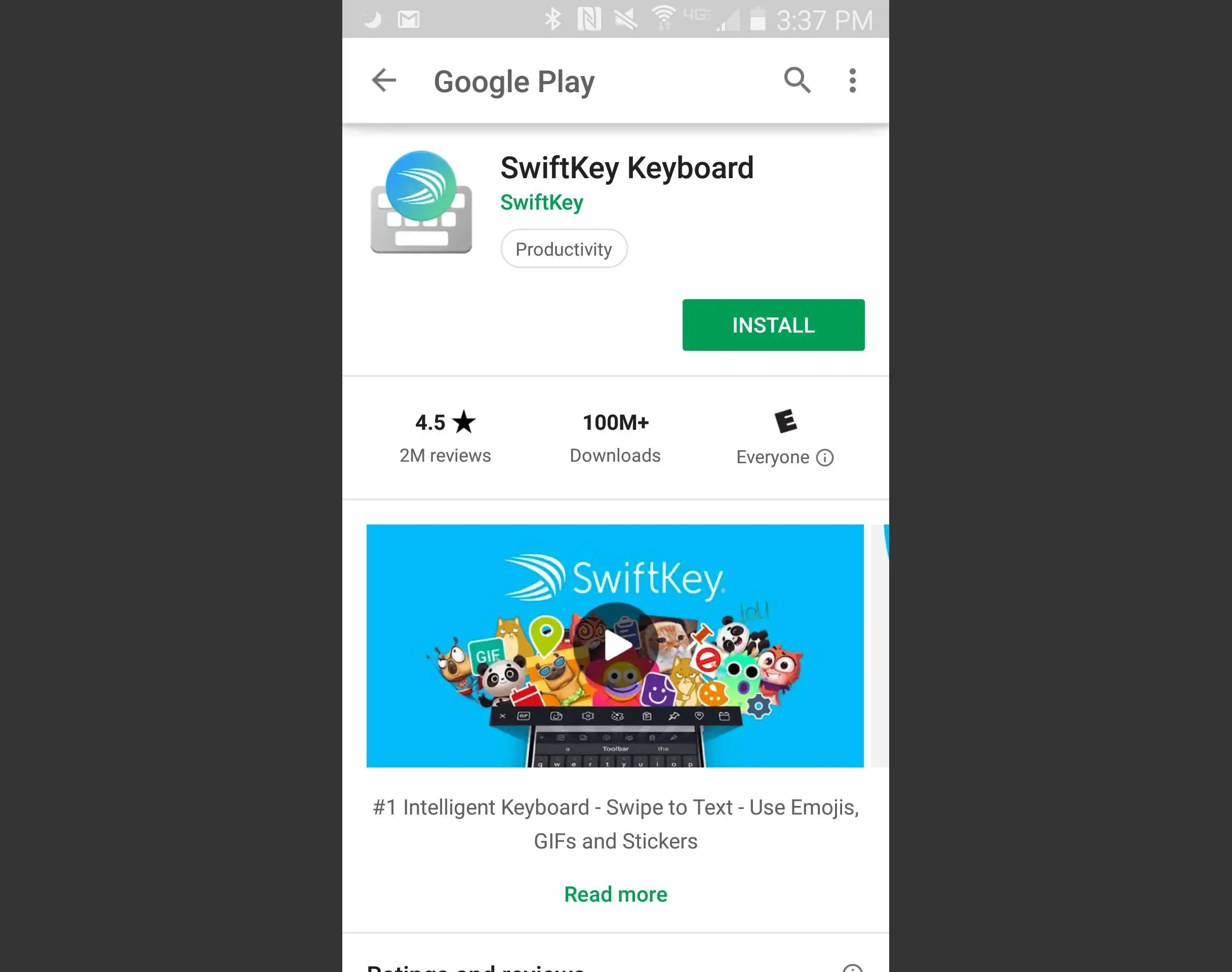 Teclado SwiftKey na tela do Google Play