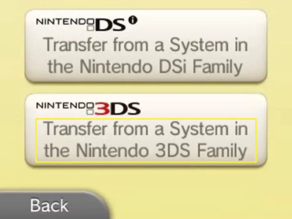 Toque em Transferir de um console na família Nintendo 3DS.
