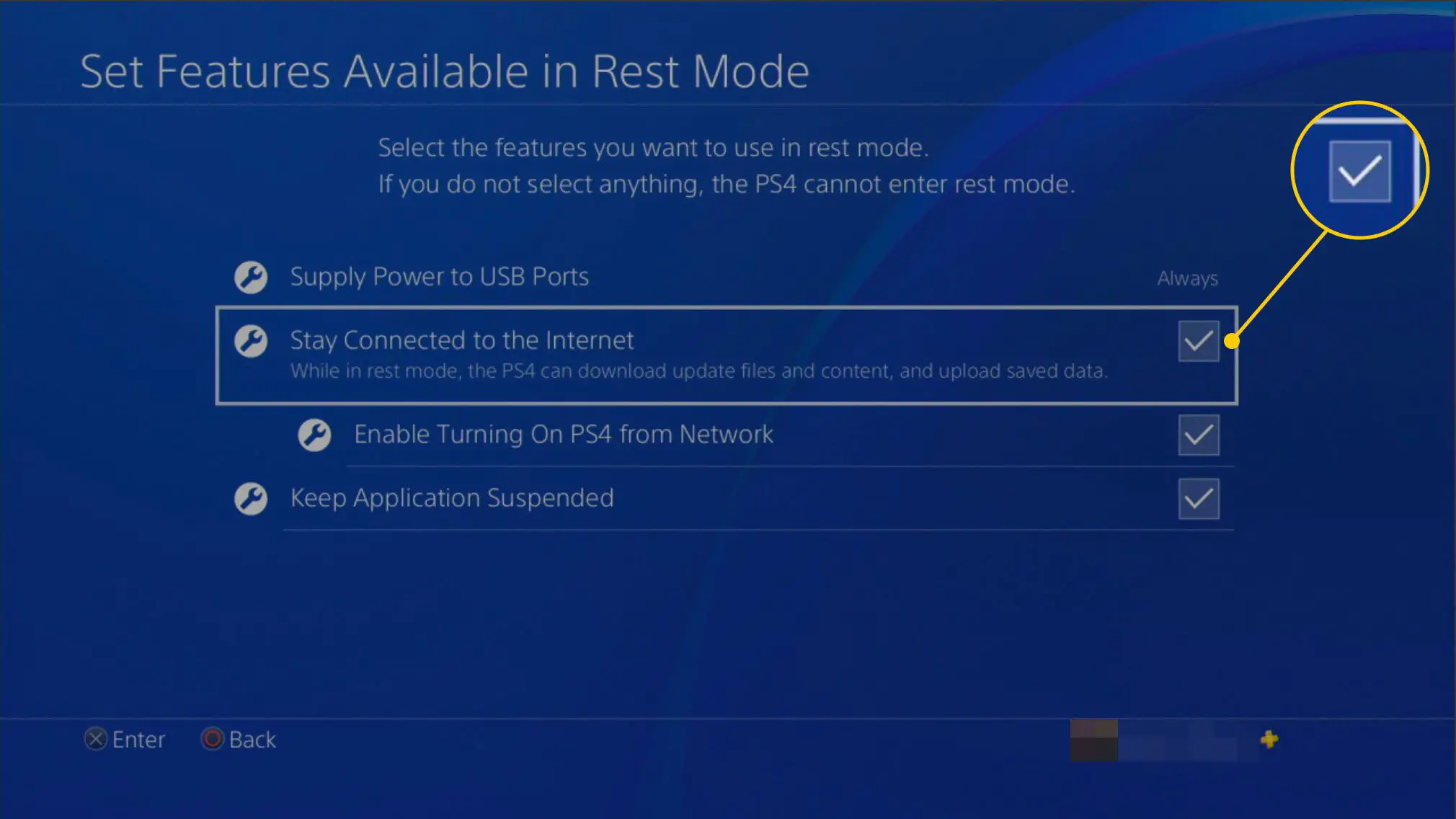 Opção de permanecer conectado à Internet em um PS4